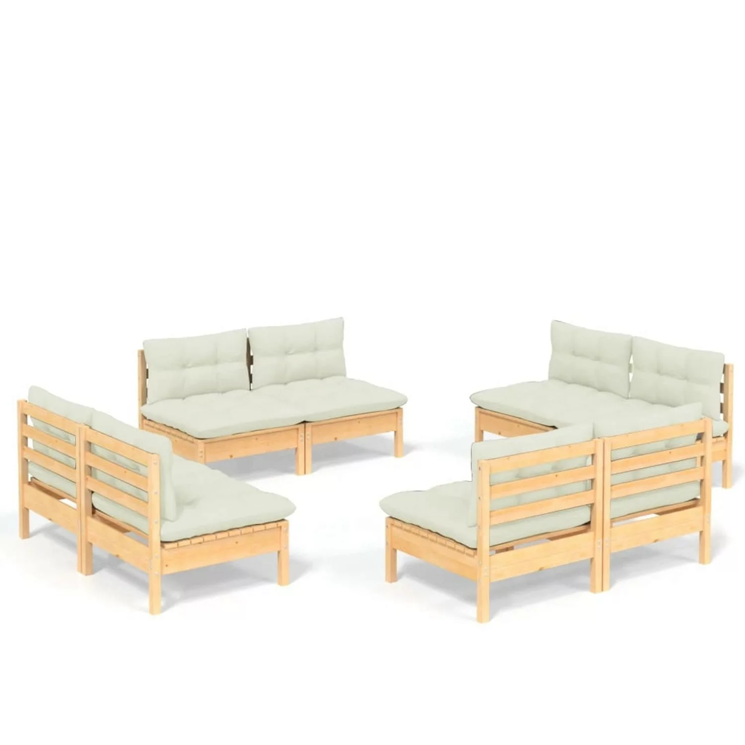 8-tlg. Garten-lounge-set Mit Creme Kissen Kiefernholz günstig online kaufen