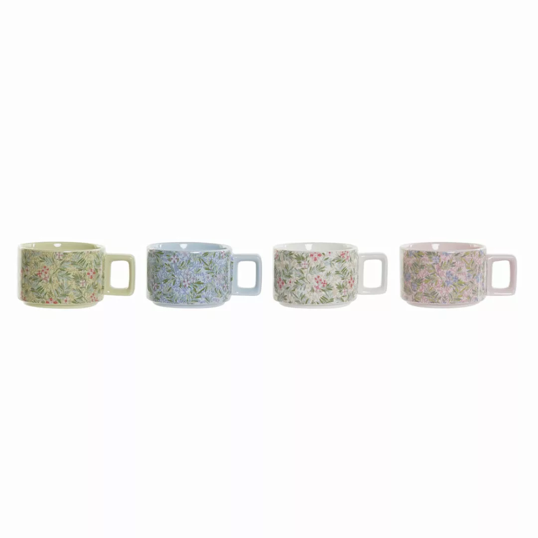 Satz Von Kaffeetassen Dkd Home Decor Blau Rosa Metall Grün Blomster Dolomit günstig online kaufen