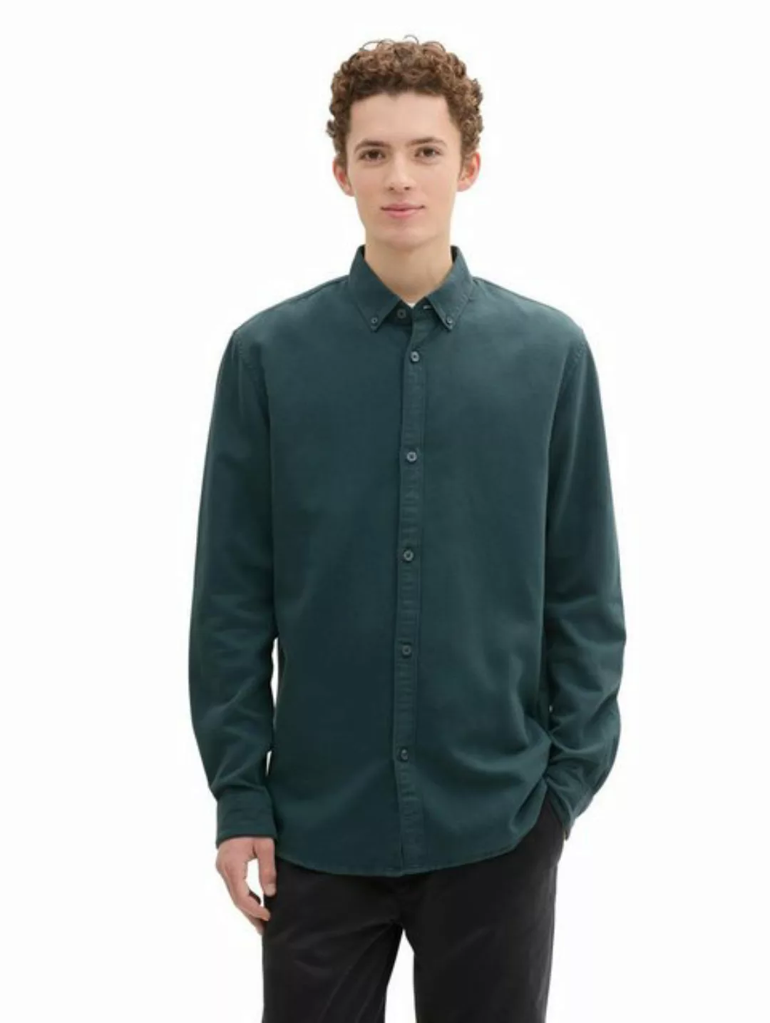 TOM TAILOR Denim Langarmshirt garment dye shirt, Dark Gable Green günstig online kaufen