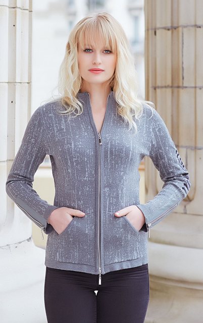 Passioni Cardigan mit hohem Kragen und Reißverschluss in Grau günstig online kaufen