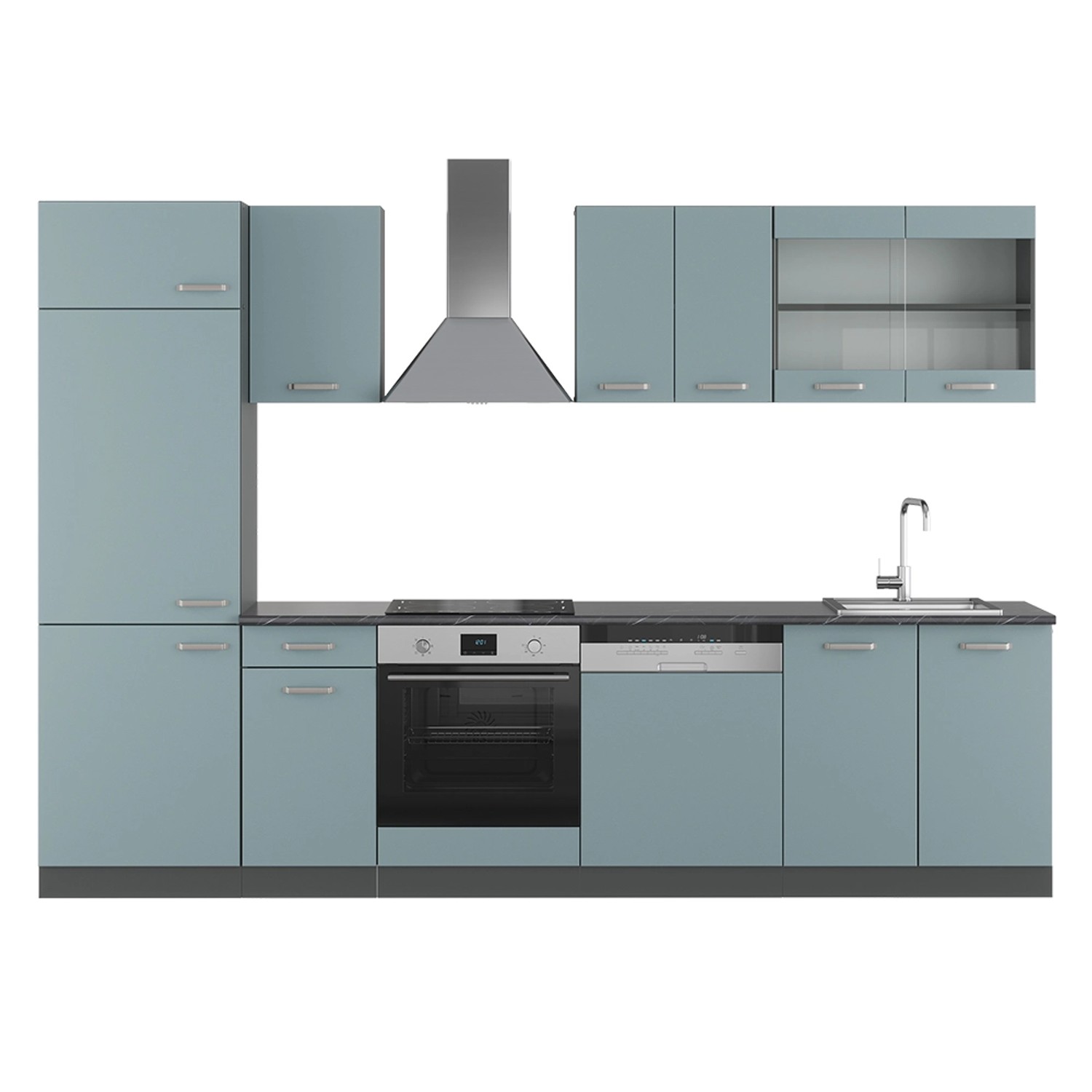 Vicco Küchenzeile R-Line, Blau-Grau/Anthrazit, 300 cm günstig online kaufen
