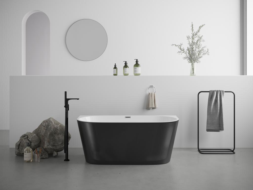 Halb freistehende Badewanne - 175L - 130 x 71,5 x 58 cm -  Acryl - Schwarz günstig online kaufen