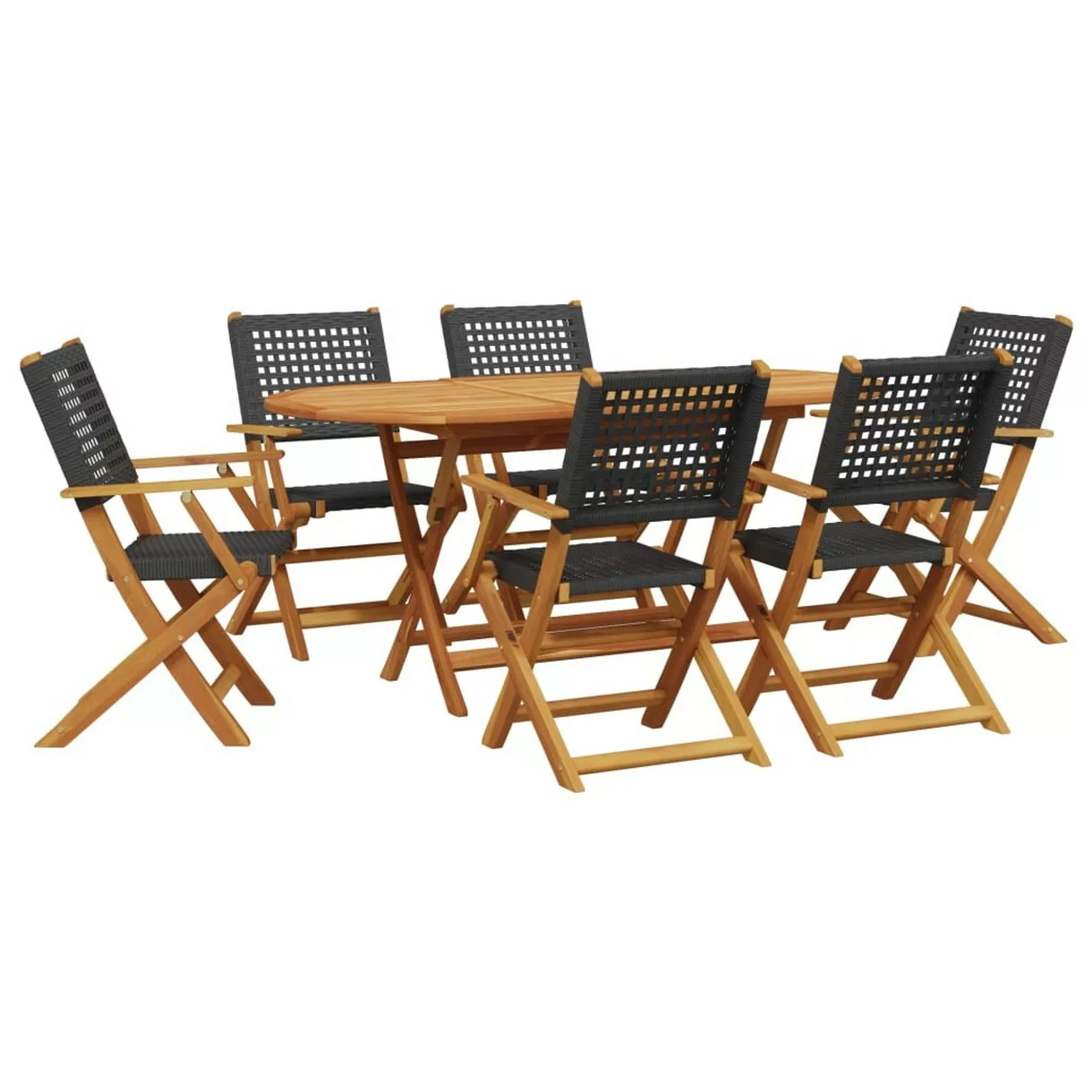 vidaXL 7-tlg Garten-Essgruppe Poly Rattan und Massivholz Schwarz Modell 3 günstig online kaufen