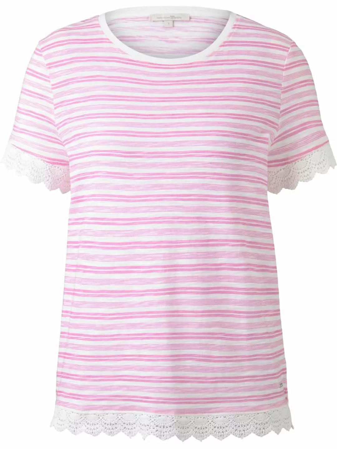 Tom Tailor Denim Damen T-Shirt mit Streifen und Häkeldetails günstig online kaufen