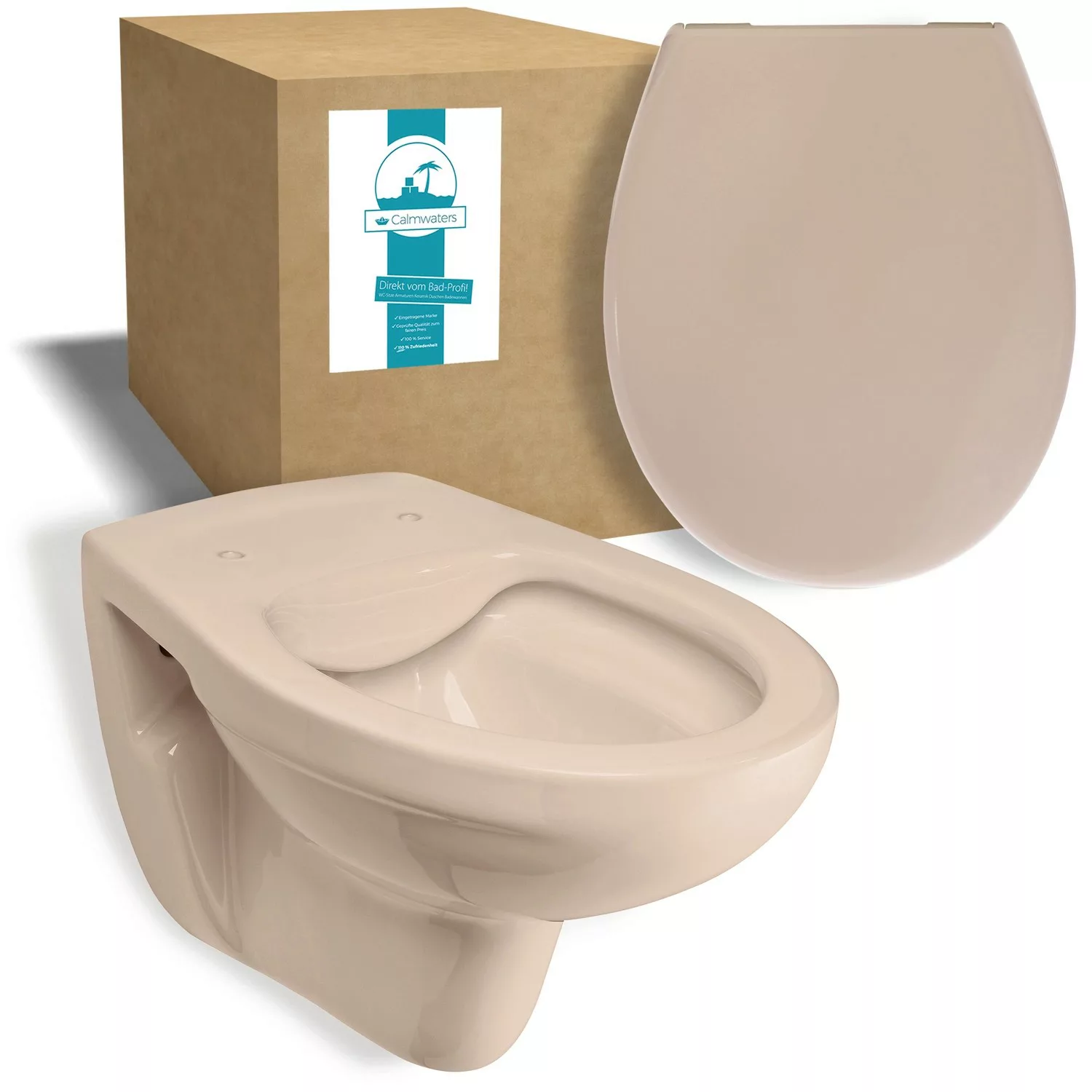 Calmwaters Wand-WC Beige-Bahamabeige Spülrandlos Set WC-Sitz Absenkautomati günstig online kaufen