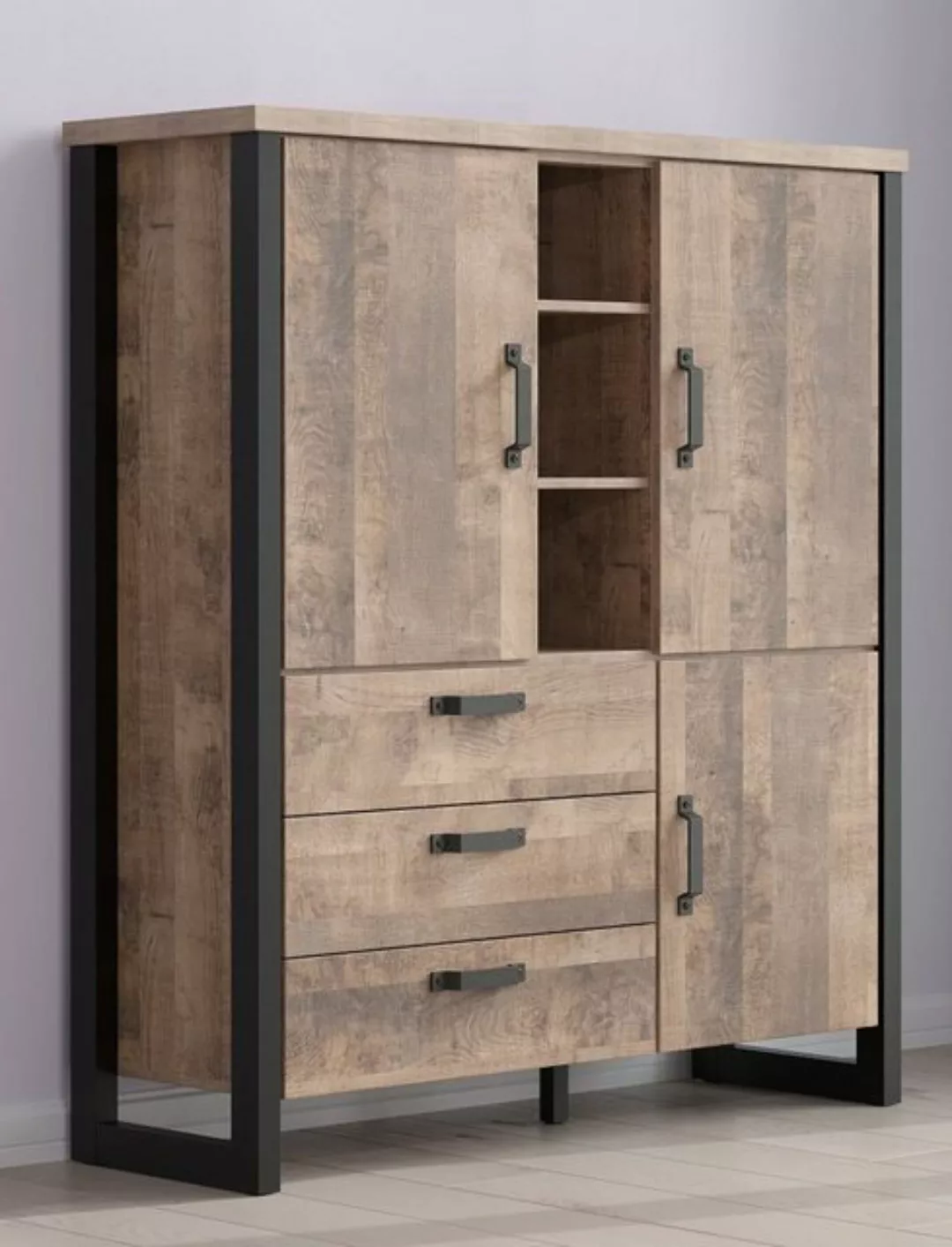 Highboard Emile Eiche Tabak Nachbildung B/H/T: ca. 138x155x45 cm günstig online kaufen