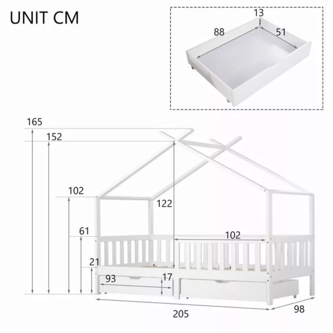 MODFU Kinderbett Kiefernholz Kinderbett (200x90cm, ohne Matratze, 2 Schubla günstig online kaufen