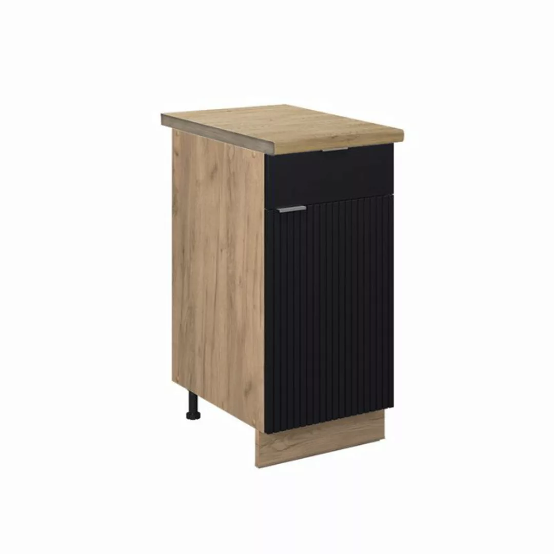 Vicco Unterschrank Fame-Line, Schwarz gestreift/Goldkraft Eiche, 40 cm, AP günstig online kaufen