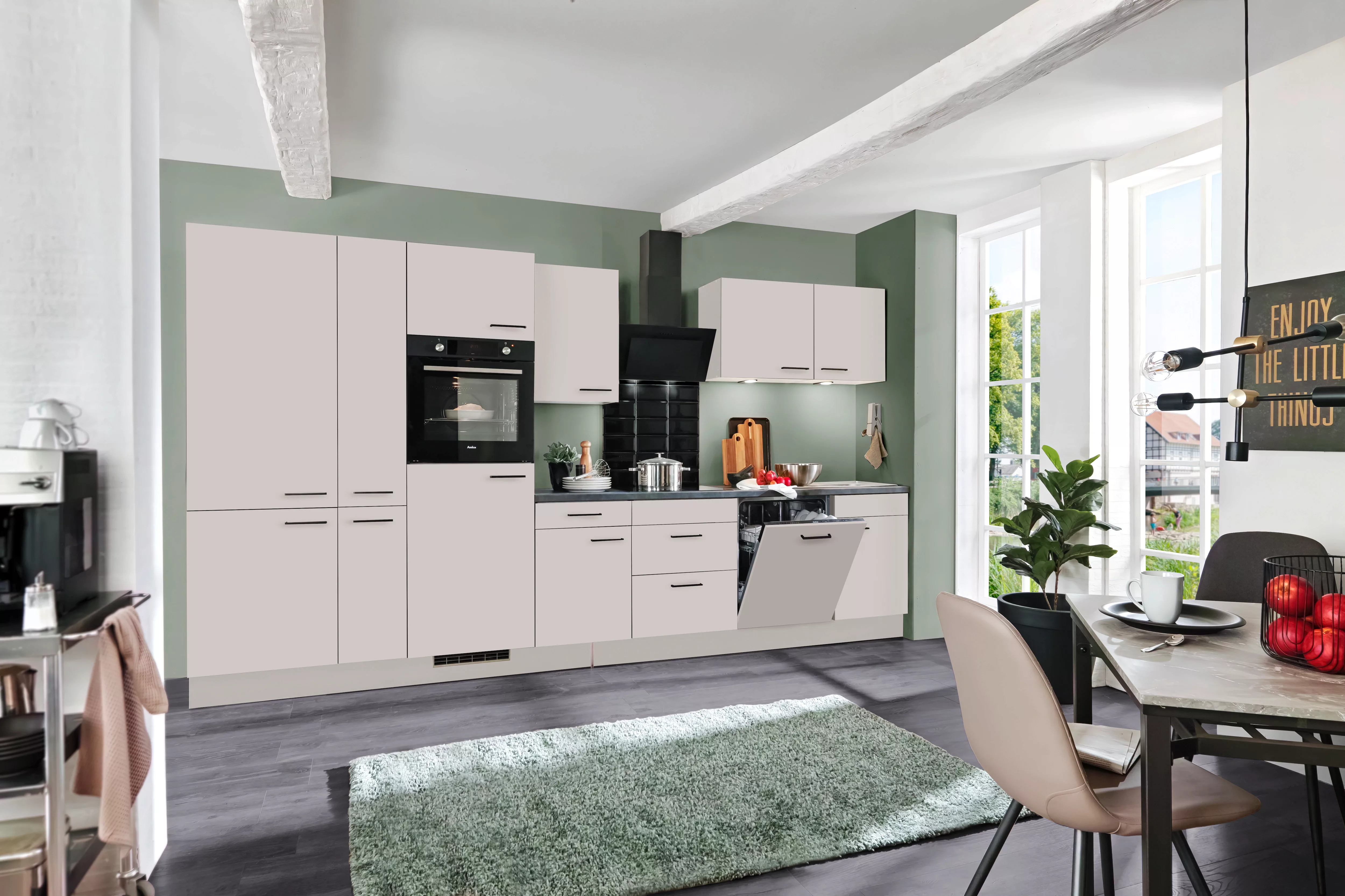 wiho Küchen Küche »Nisos«, Soft-Close, 370 cm, Backofen matt schwarz, Teles günstig online kaufen