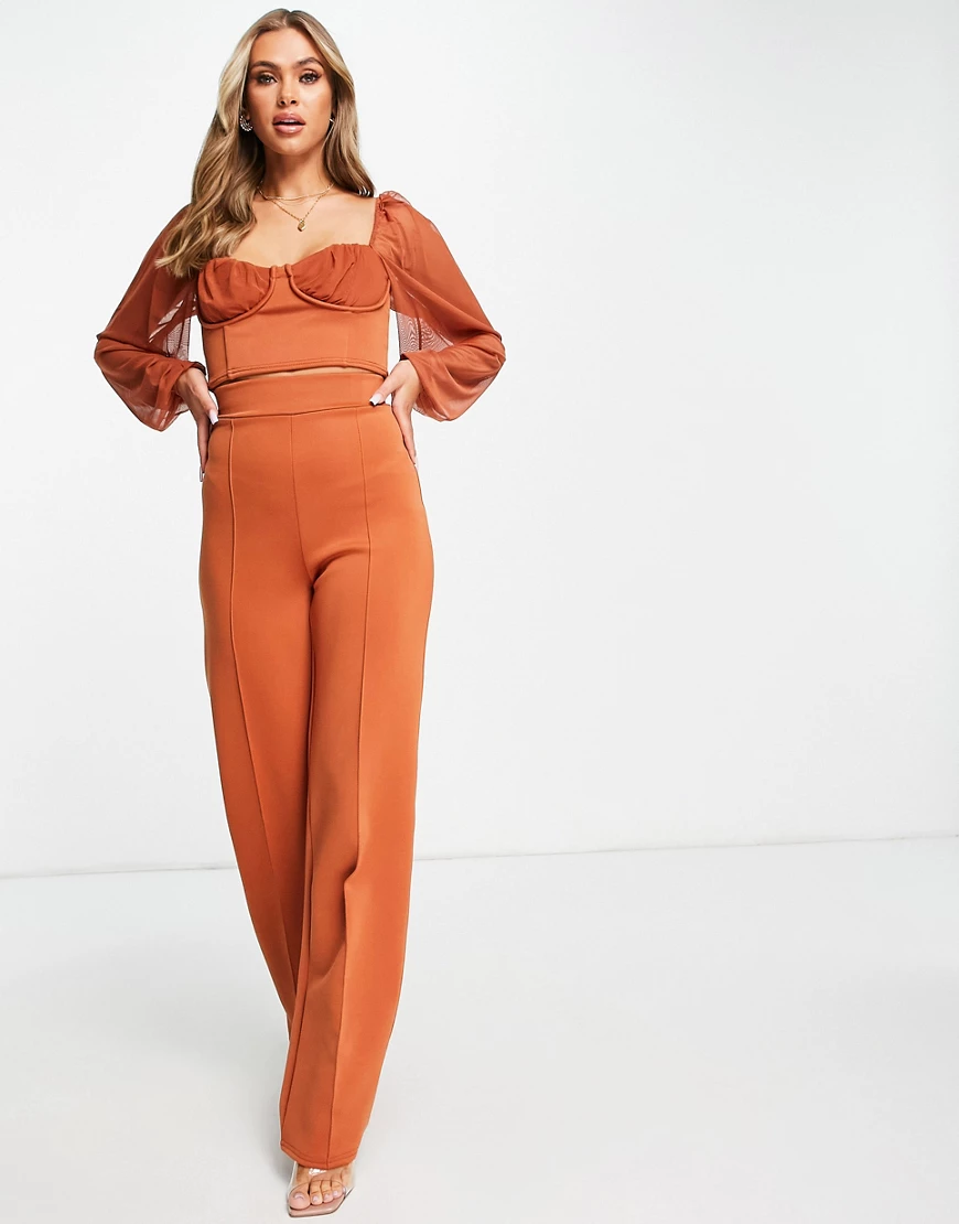 Fashionkilla – Hose in Rostrot mit weitem Bein, Kombiteil-Orange günstig online kaufen