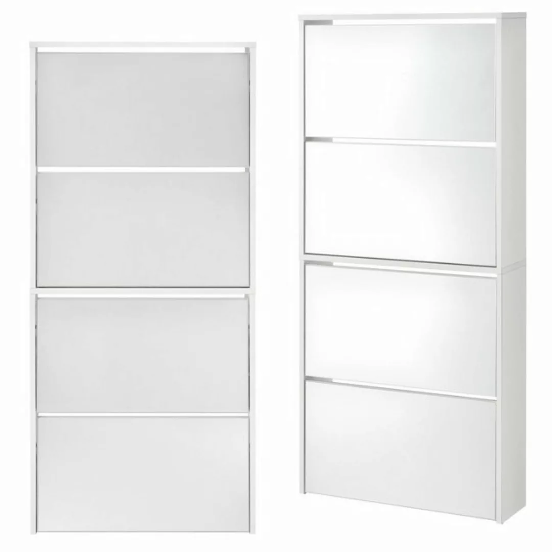 en.casa Schuhschrank »Vogar« mit 4 verspiegelten Türen 134x63x17 cm Weiß günstig online kaufen