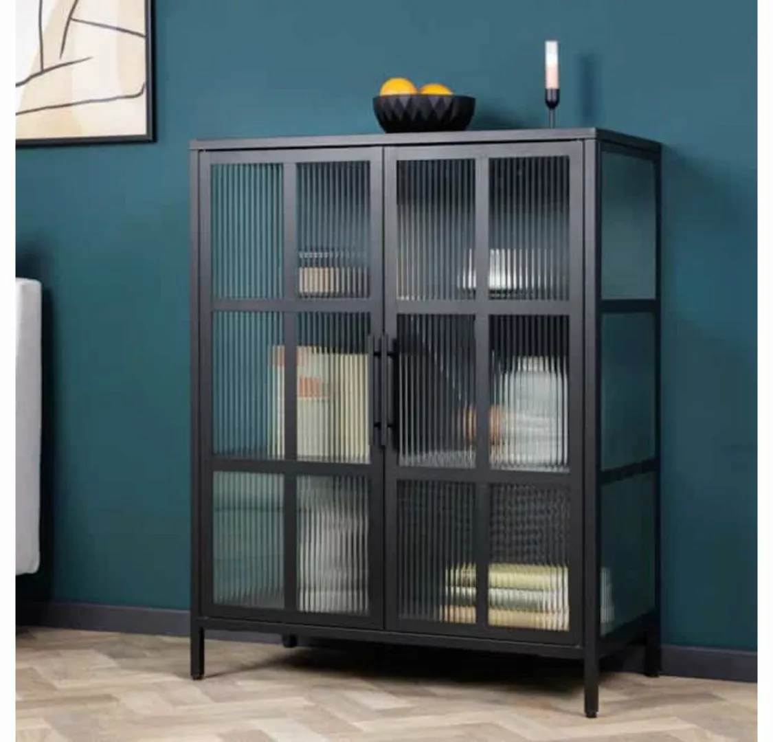 LebensWohnArt Mehrzweckschrank Elegante Virine ACERO 102x80cm schwarz Metal günstig online kaufen