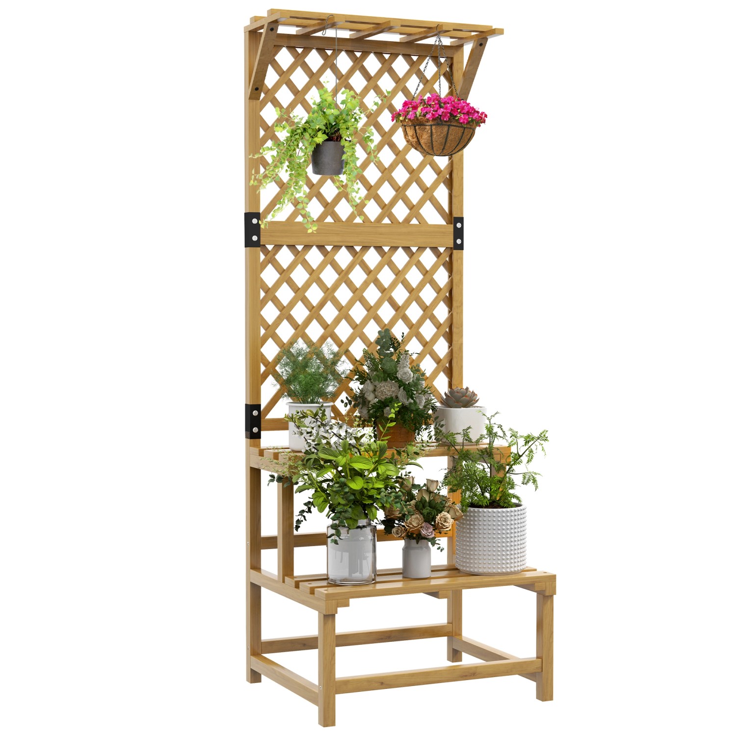 Outsunny Pflanzenständer aus Holz mit 2 Ebenen & Rankhilfe Gelb 60 x 50 x 1 günstig online kaufen