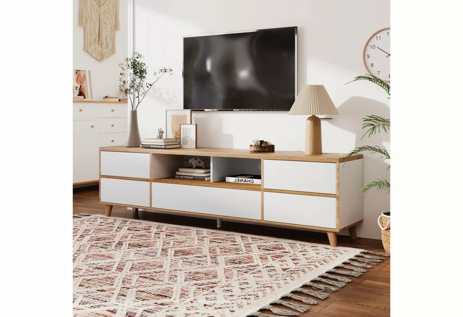 REDOM TV-Schrank Lowboard (Wohnzimmermöbel in Weiß und Holzfarben) Fächern günstig online kaufen