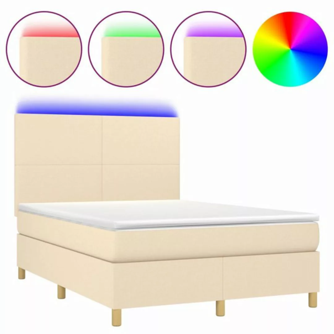 vidaXL Boxspringbett (140 x 200 cm, Schlichtes Design, Creme), mit LED günstig online kaufen