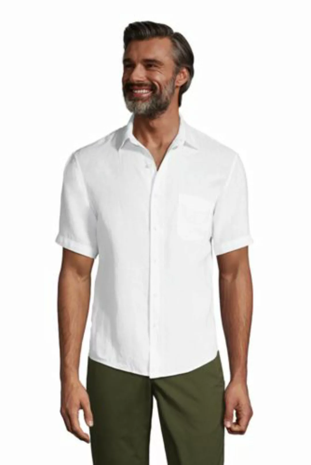 Leinenhemd mit kurzen Ärmeln, Classic Fit, Herren, Größe: L Tall, Weiß, by günstig online kaufen