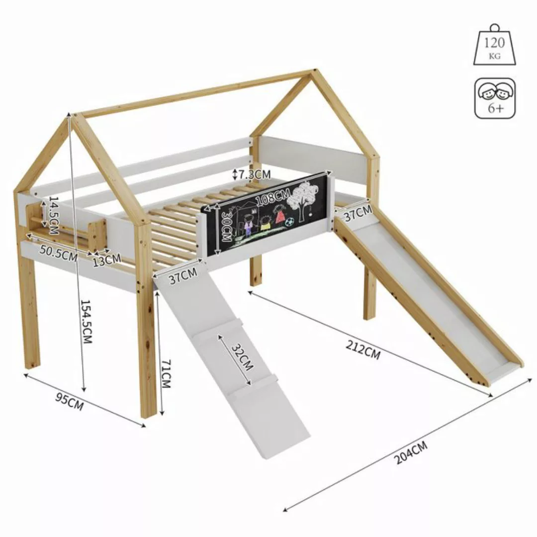 Odikalo Kinderbett Hochbett Rutsche Stauraum Regale Tafel Treppe Massivholz günstig online kaufen