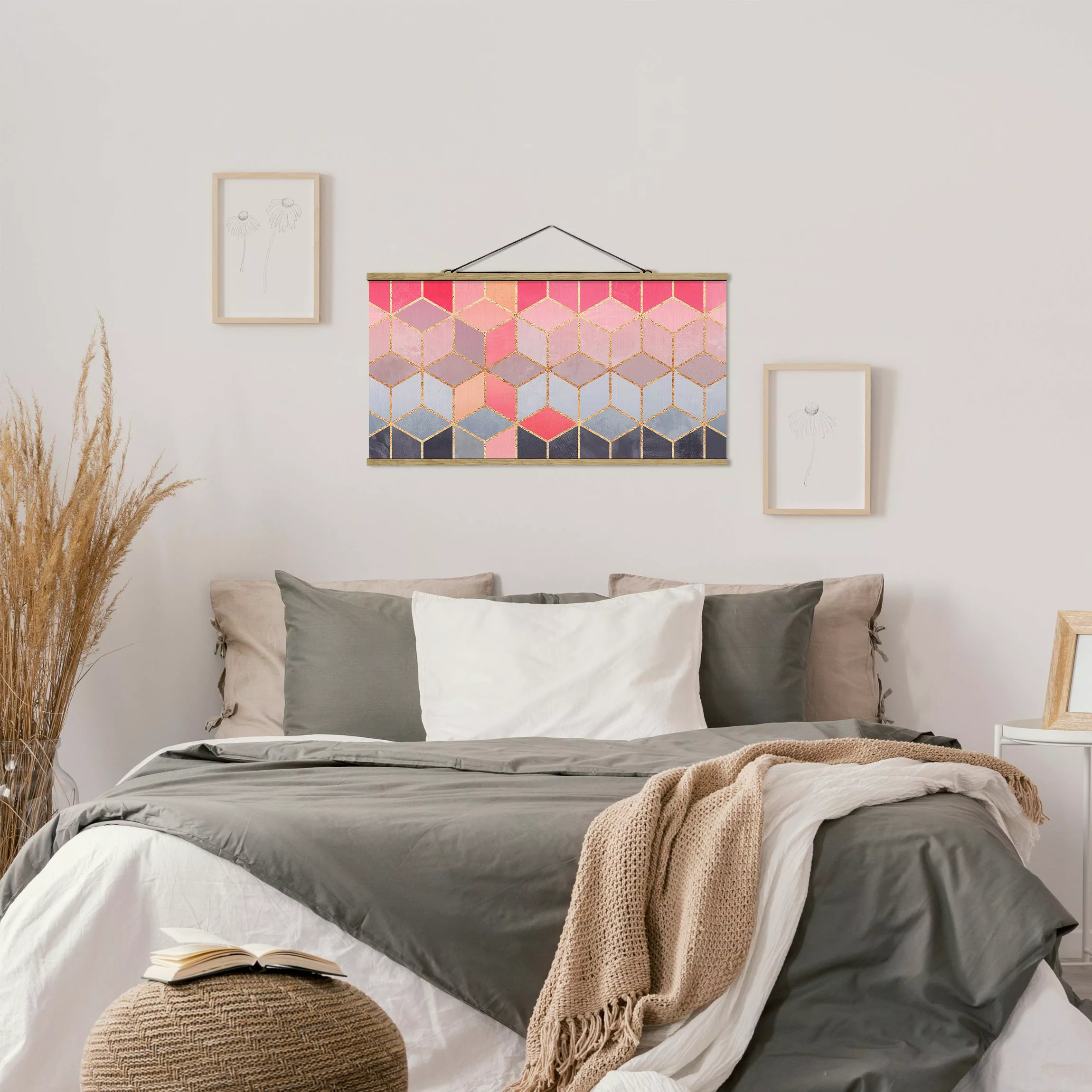 Stoffbild Abstrakt mit Posterleisten - Querformat Buntes Pastell goldene Ge günstig online kaufen