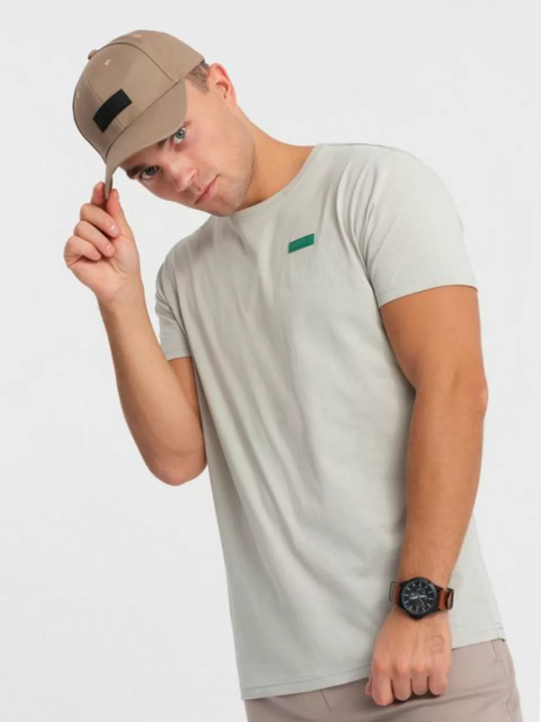 OMBRE T-Shirt Herren-T-Shirt aus Baumwolle mit kontrastierenden Fäden günstig online kaufen