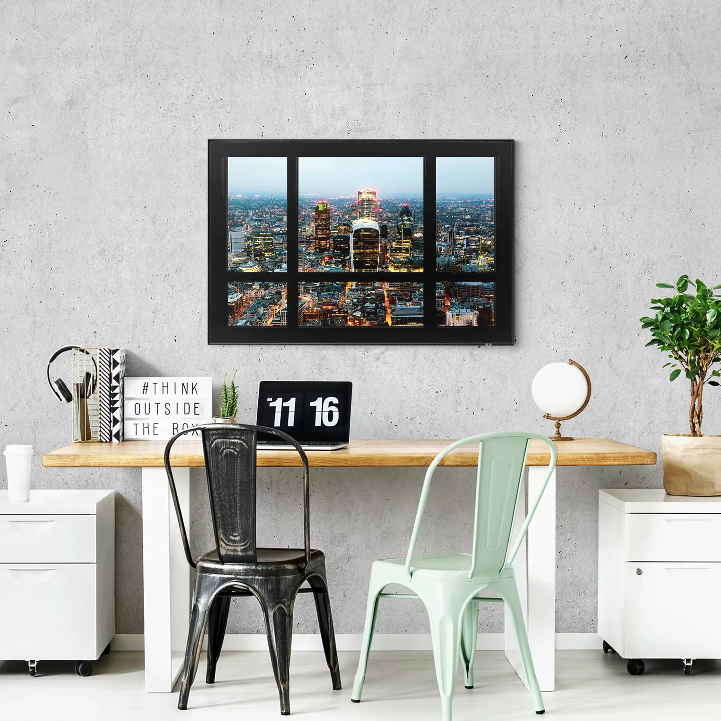 Wechselbild Fensterblick auf beleuchtete Skyline von London günstig online kaufen