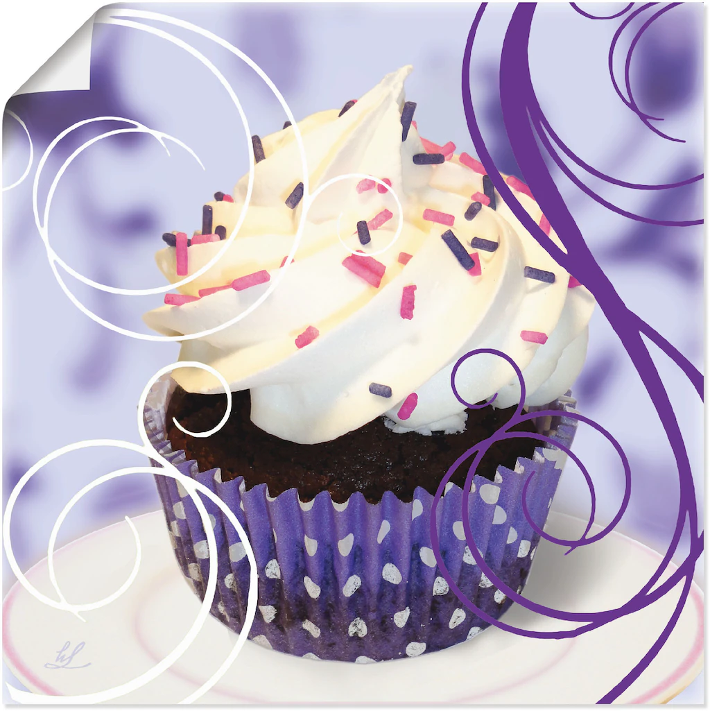 Artland Wandbild "Cupcake auf violett - Kuchen", Süßspeisen, (1 St.), als P günstig online kaufen