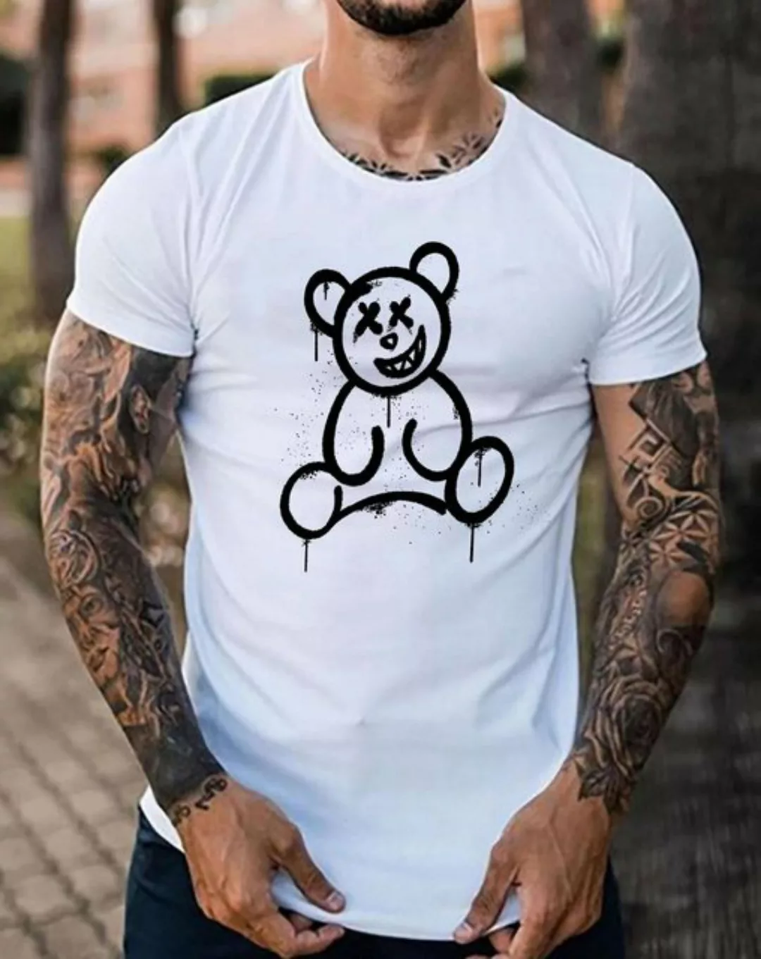 RMK T-Shirt Herren Shirt mit Bärendruck Bear Smiley in Unifarbe, aus Baumwo günstig online kaufen