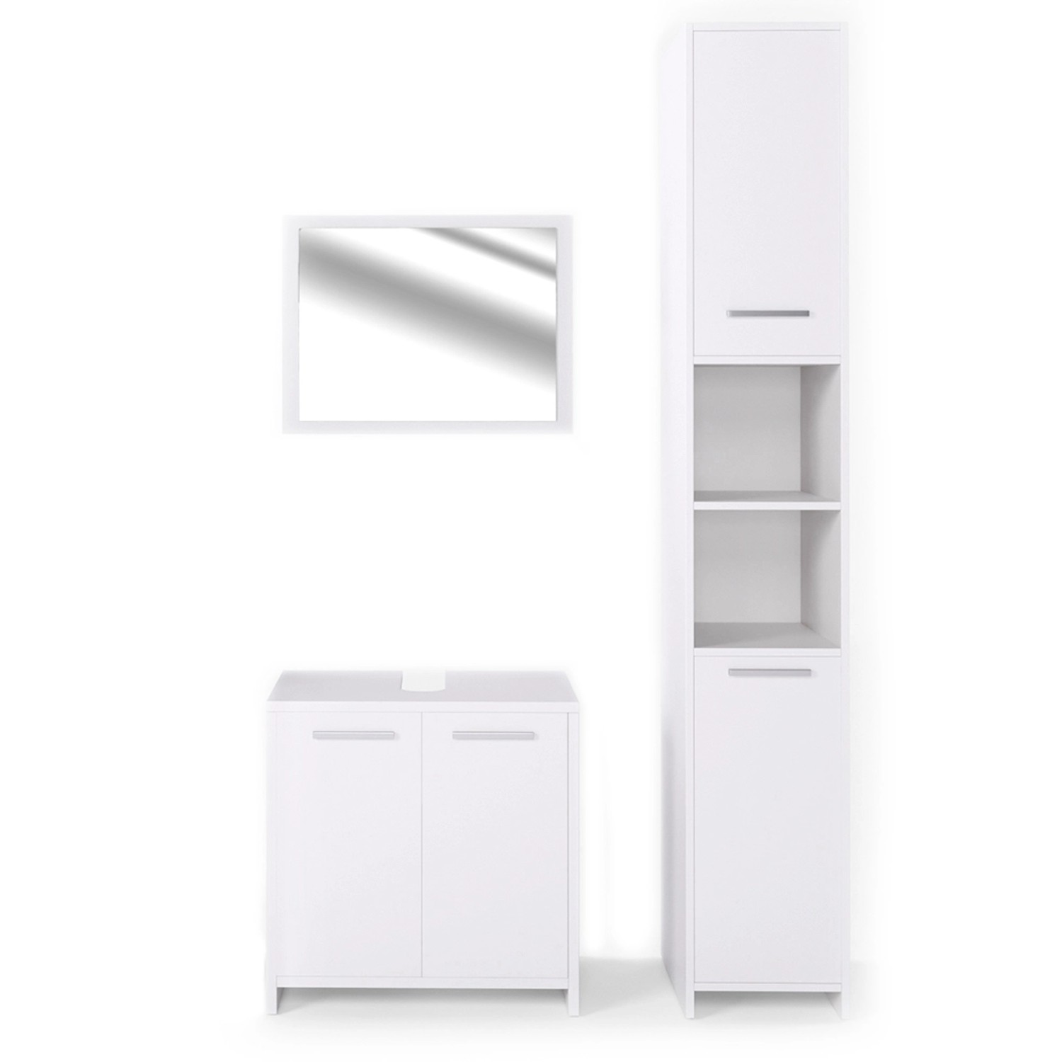 Vicco Badmöbel-Set Kiko Weiß Hochglanz 3 Teile mit Hochschrank günstig online kaufen