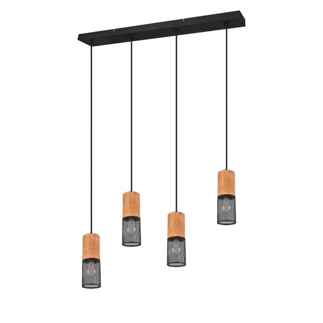Pendelleuchte 4xE27  1 Stück Metall / Holz Hellbraun, Schwarz günstig online kaufen
