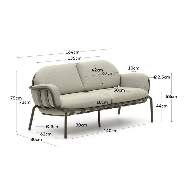 Natur24 Sofa 3- Sitzer Gartensofa Joncols 224x72x80 cm Grau Sitzgelegenheit günstig online kaufen