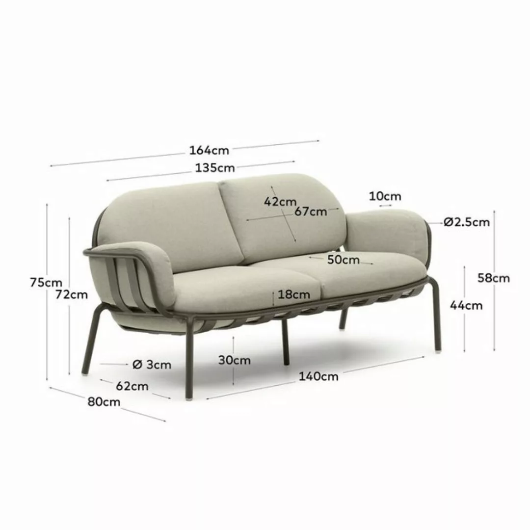 Natur24 Sofa 3- Sitzer Gartensofa Joncols 224x72x80 cm Grau Sitzgelegenheit günstig online kaufen