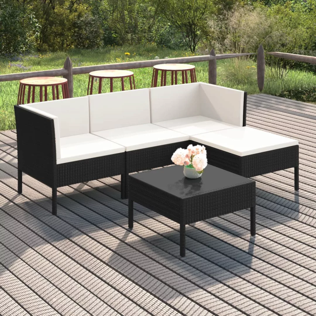 5-tlg. Garten-lounge-set Mit Auflagen Poly Rattan Schwarz günstig online kaufen