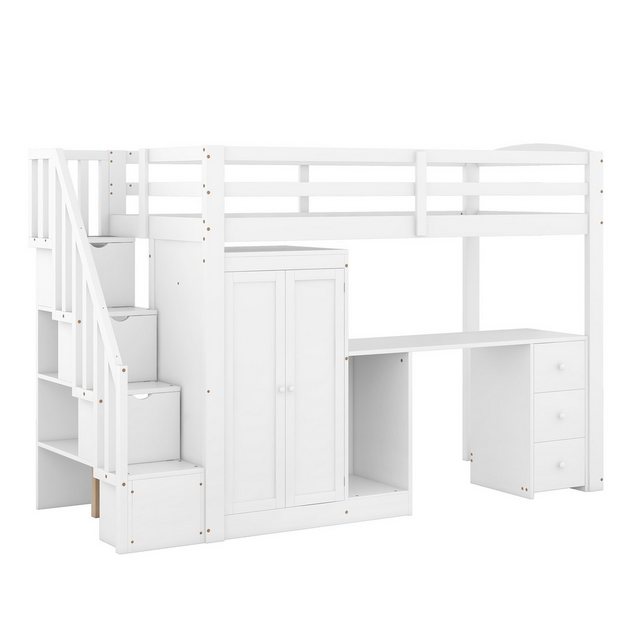 Celya Hochbett 90x200cm mit Kleiderschrank und Treppe Schreibtisch und Schu günstig online kaufen