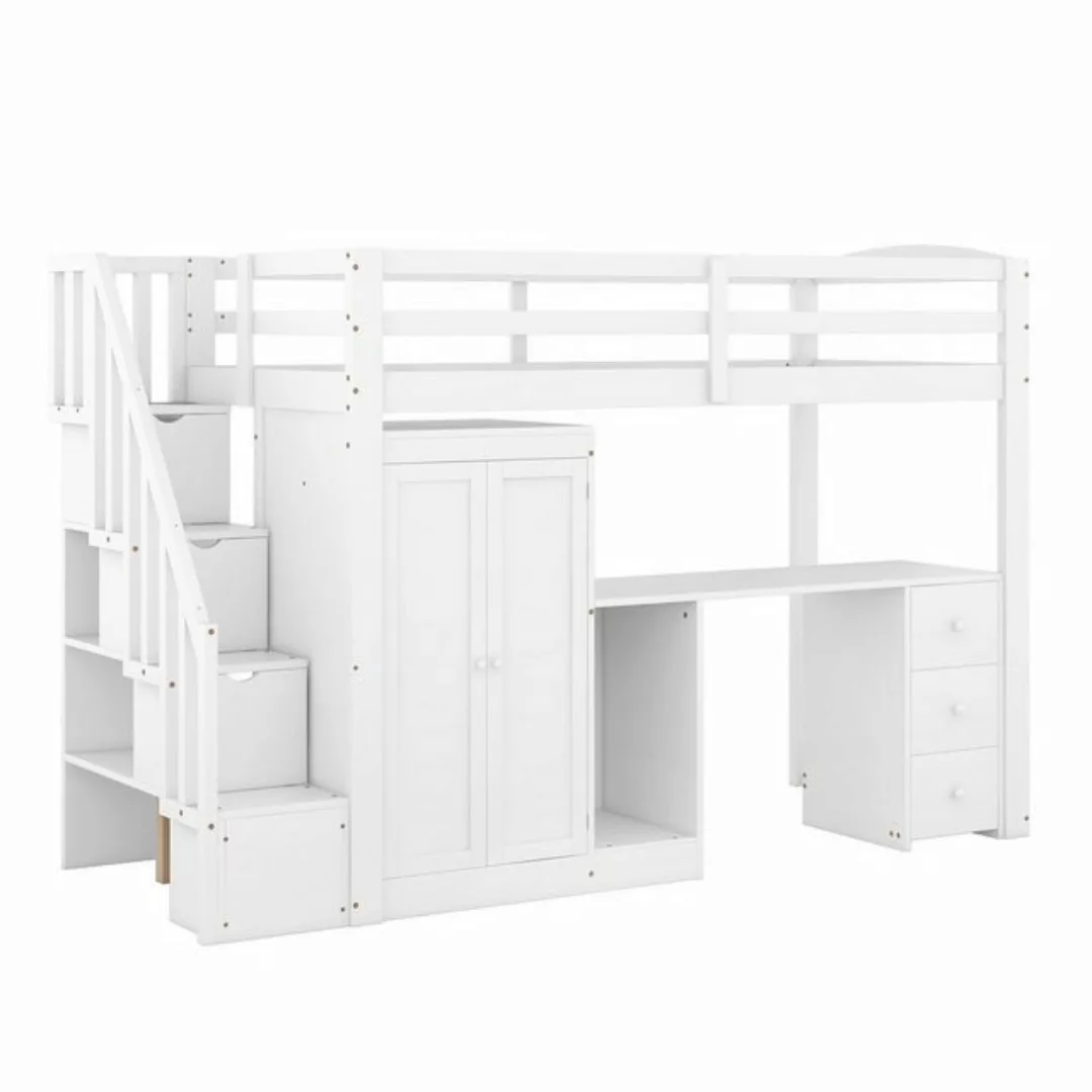 Celya Hochbett 90x200cm mit Kleiderschrank und Treppe Schreibtisch und Schu günstig online kaufen