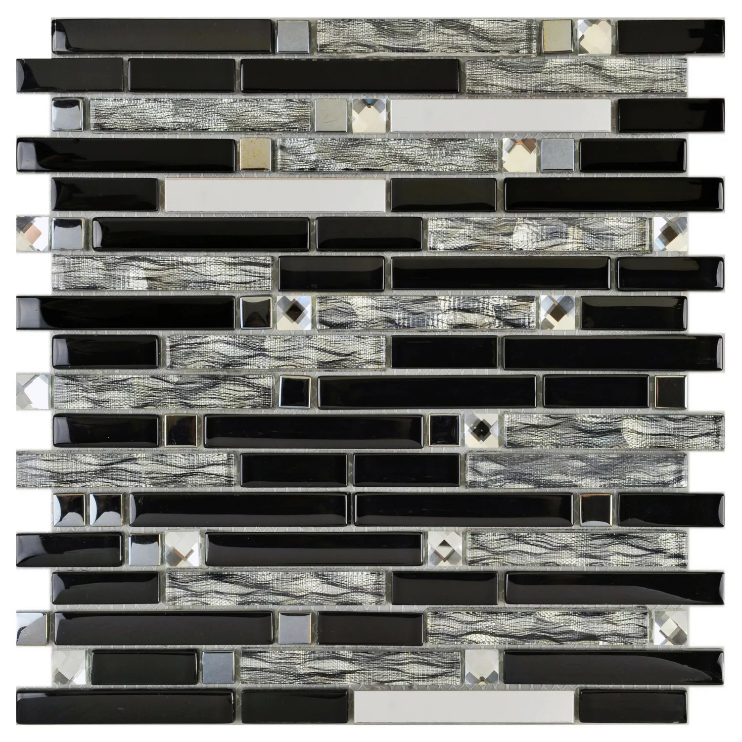 Mosaik Glas & Stein Crystal Black Brick 30 cm x 30 cm günstig online kaufen