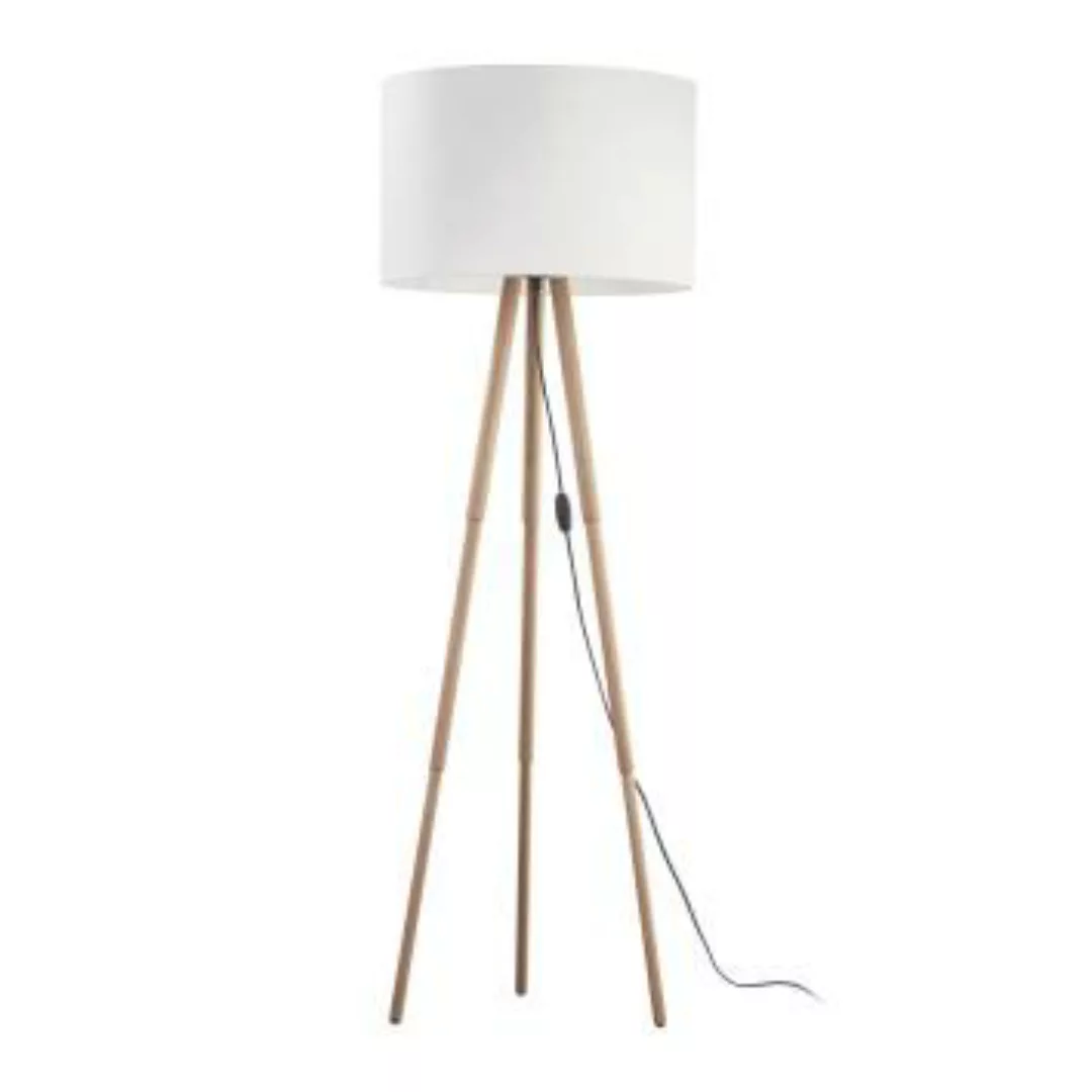 Dreibein Stehlampe klein 146 cm Skandinavisch Holz Stoff günstig online kaufen