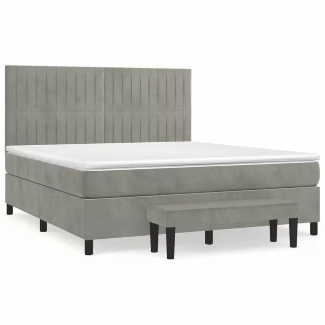 furnicato Bett Boxspringbett mit Matratze Hellgrau 180x200 cm Samt (1-tlg) günstig online kaufen