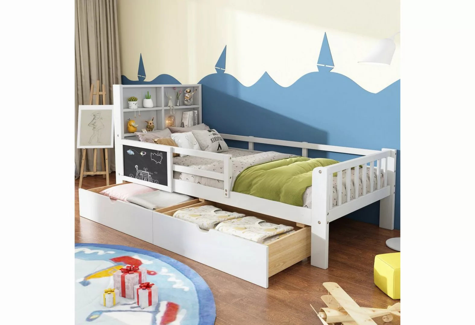 Odikalo Kinderbett Hausbett Mehr Funktionen, mit Schubladen Regal Tafel, We günstig online kaufen