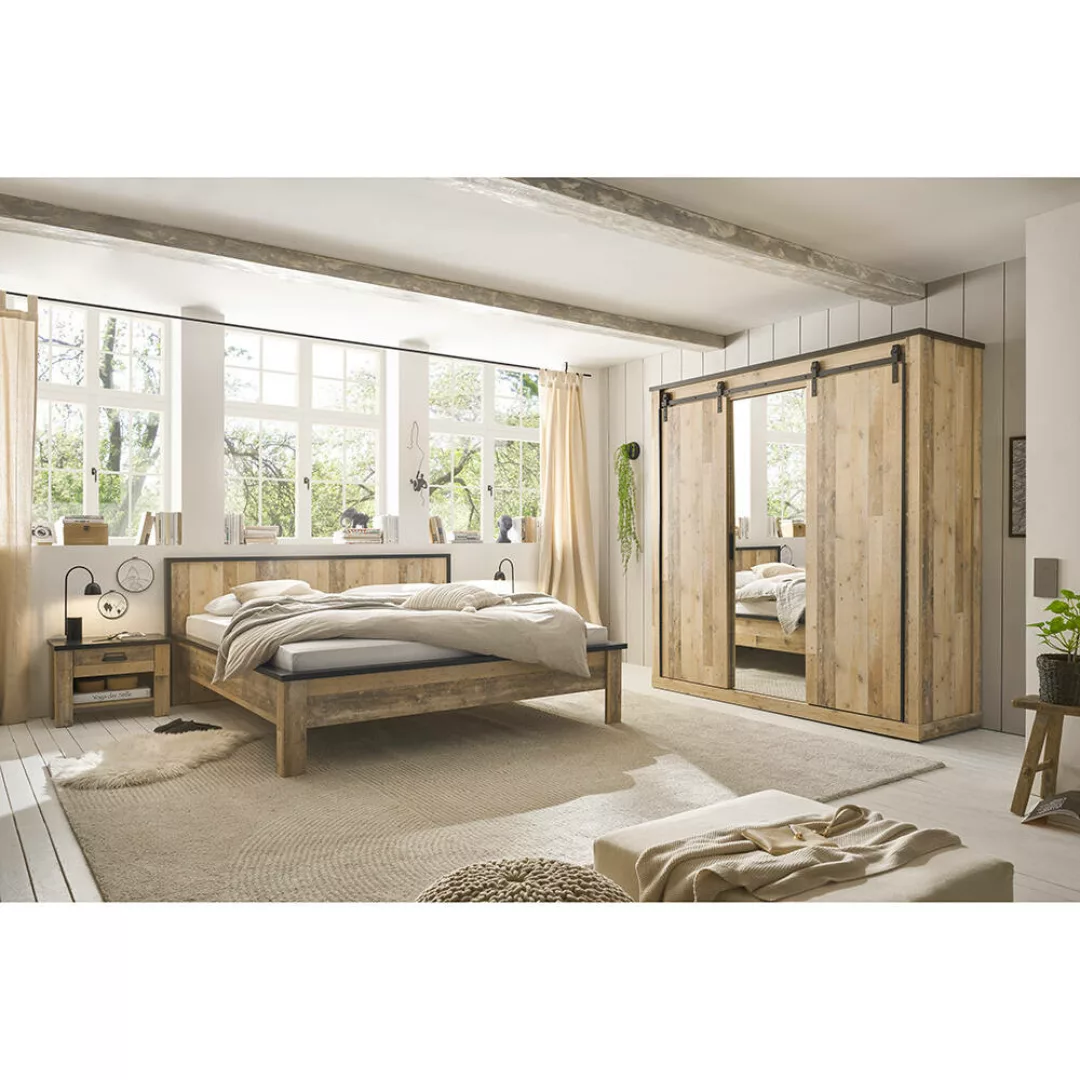Schlafzimmer Set 4-teilig Bett 180x200cm in Old Style hell mit anthrazit SH günstig online kaufen