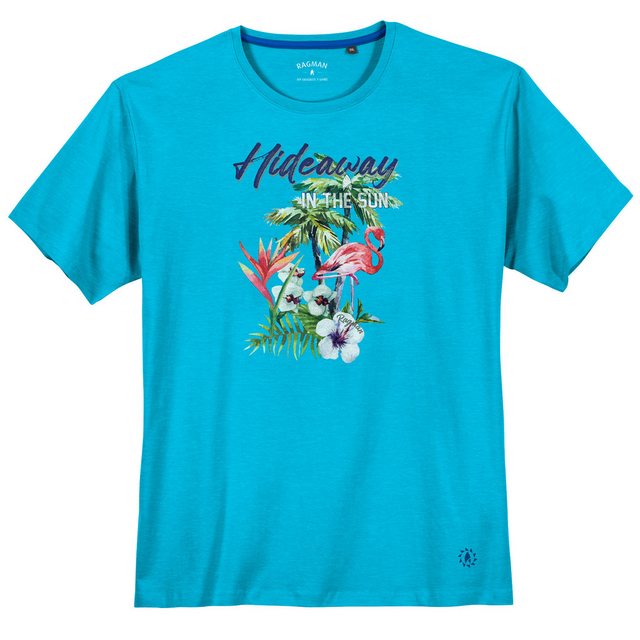 RAGMAN Rundhalsshirt Große Größen Herren T-Shirt türkis Frontprint Flamingo günstig online kaufen