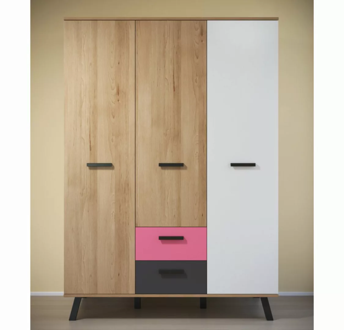 Lomadox Kleiderschrank MANISA-19 Buche Nb. + wahlweise rosa oder blau 130/1 günstig online kaufen