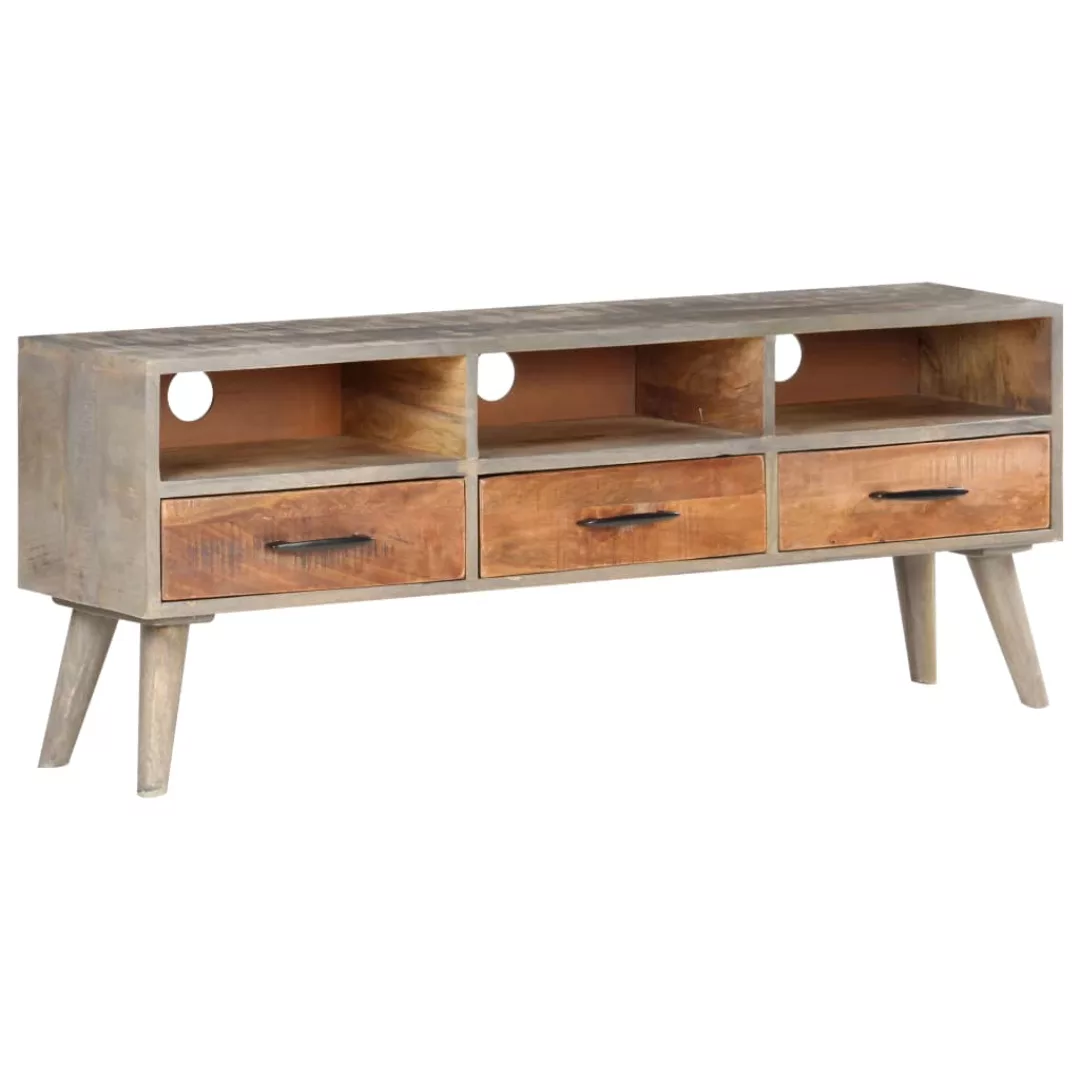 Tv-schrank Grau 130x35x51 Cm Raues Mango-massivholz günstig online kaufen