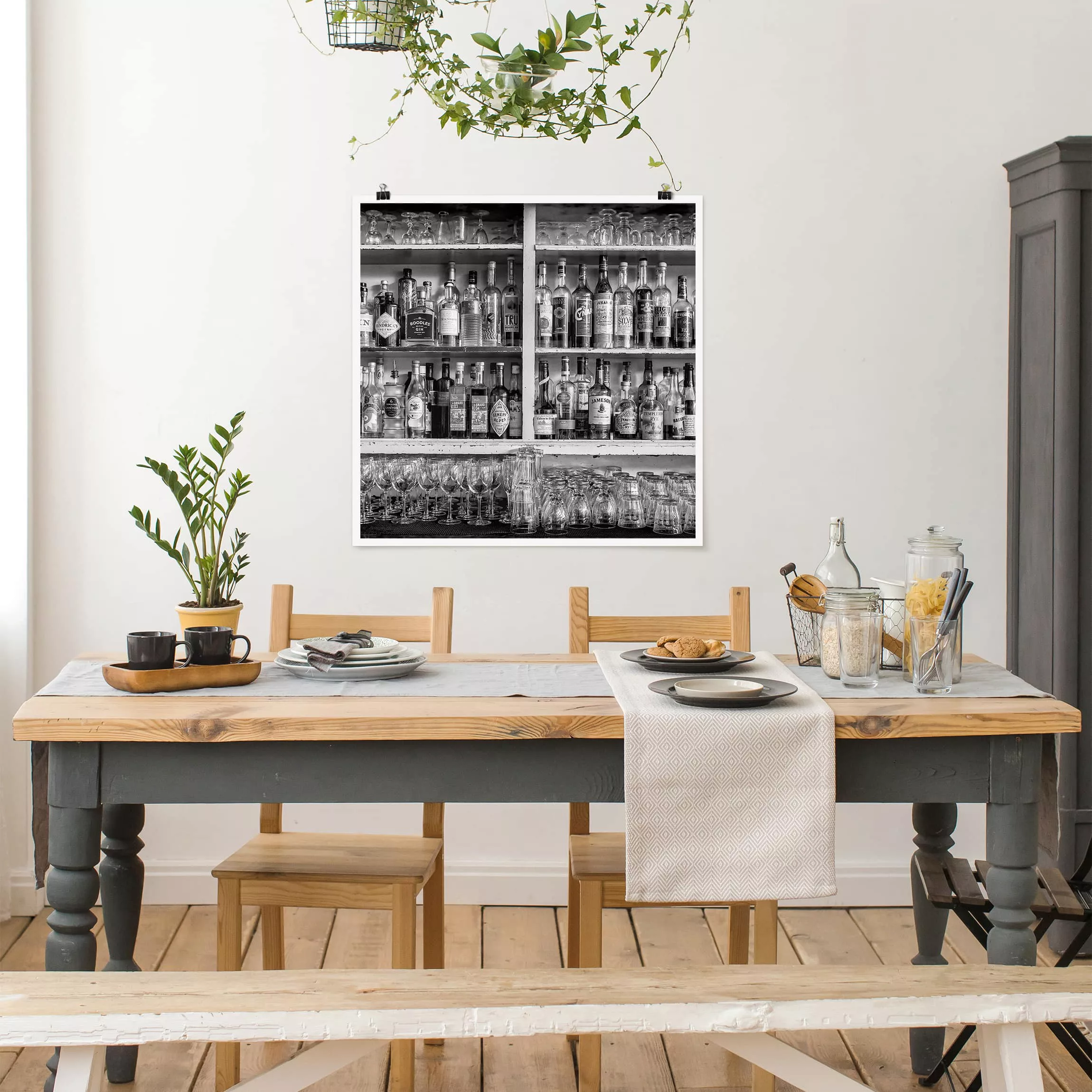 Poster Küche - Quadrat Bar Schwarz Weiß günstig online kaufen