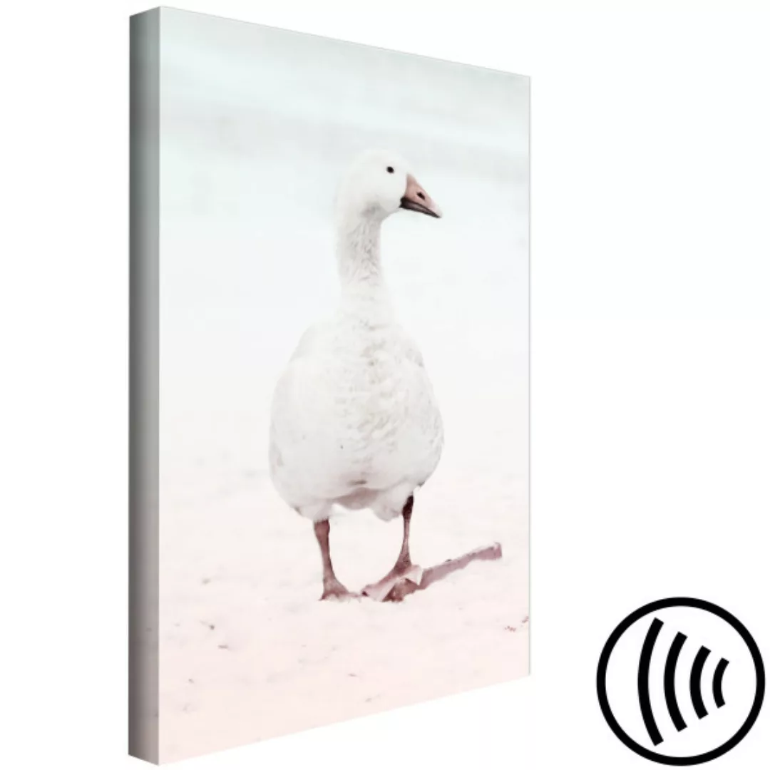Leinwandbild Schneegans - Pastelllandschaft mit einem spazierenden Vogel am günstig online kaufen