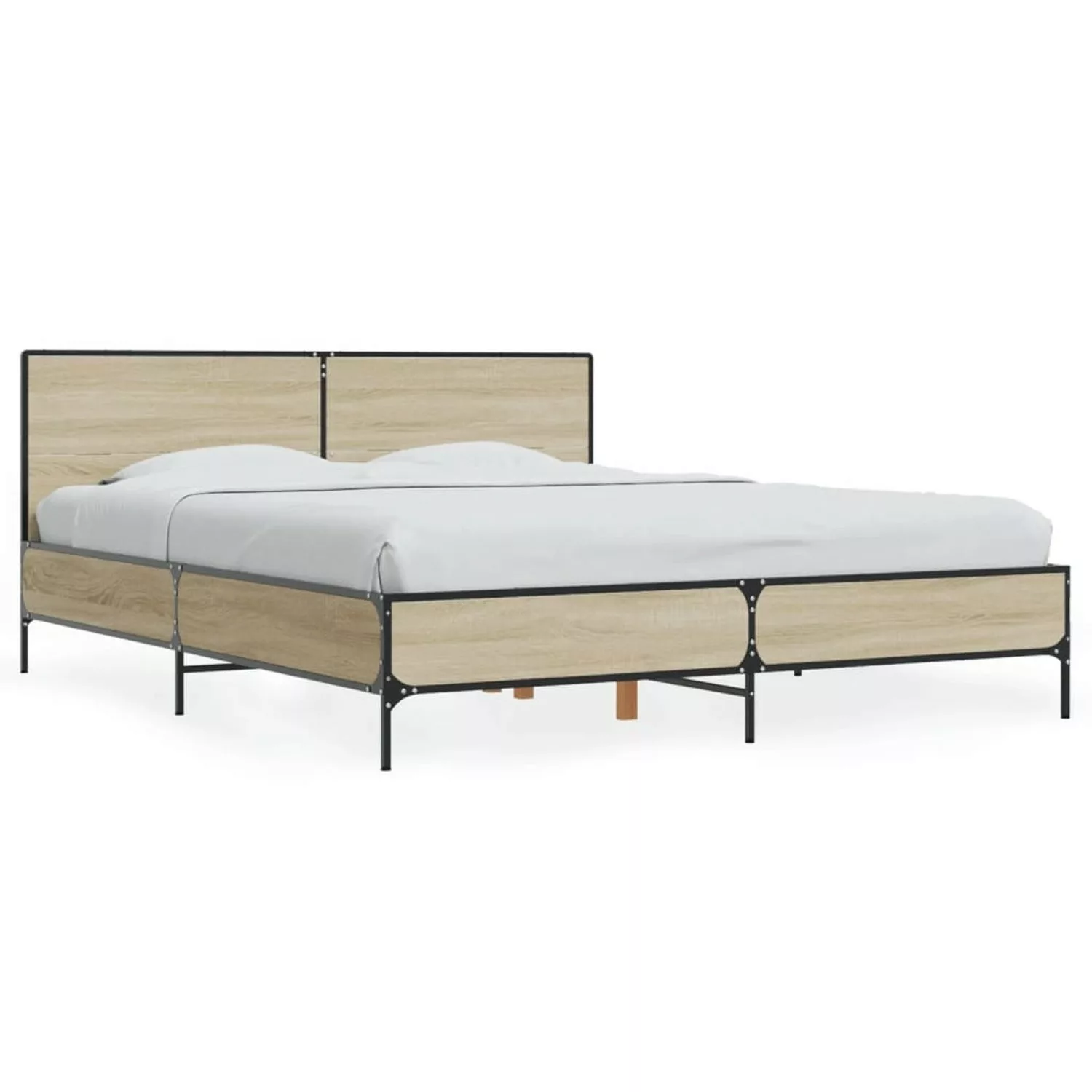 vidaXL Bett, Bettgestell Sonoma-Eiche 160x200 cm Holzwerkstoff und Metall günstig online kaufen