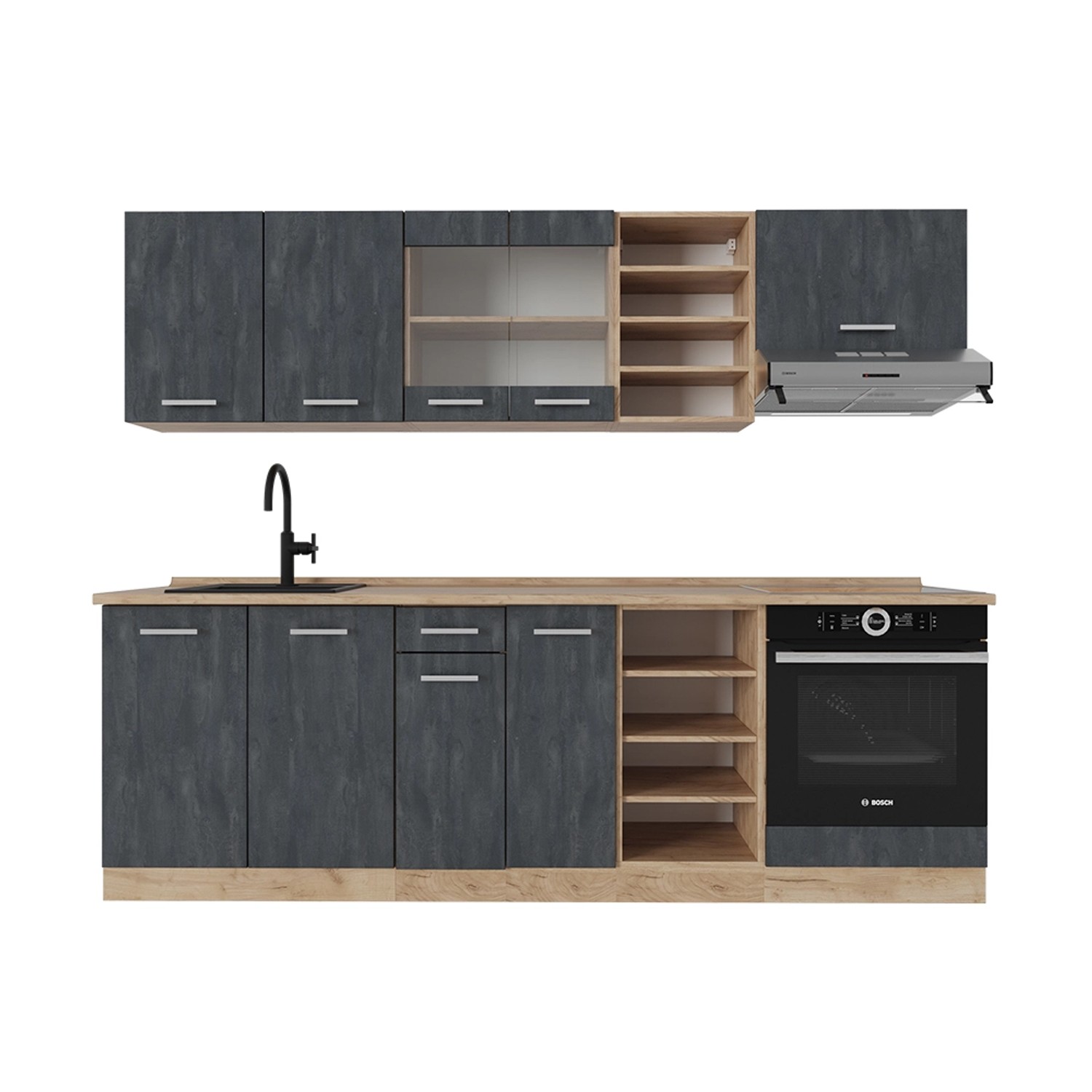 Vicco Küchenzeile R-Line, Schwarz Beton/Goldkraft Eiche, günstig online kaufen