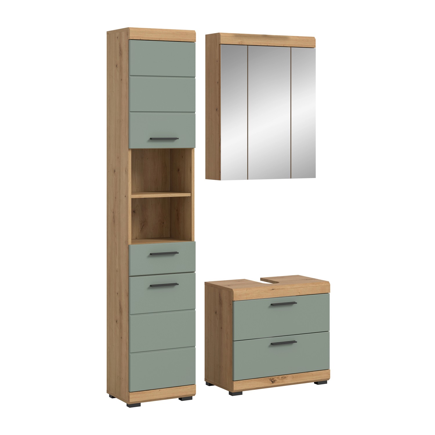 Badkombination 3-teilig Schubladen 112 x 191 x 34 cm Front Salbei FSC® günstig online kaufen