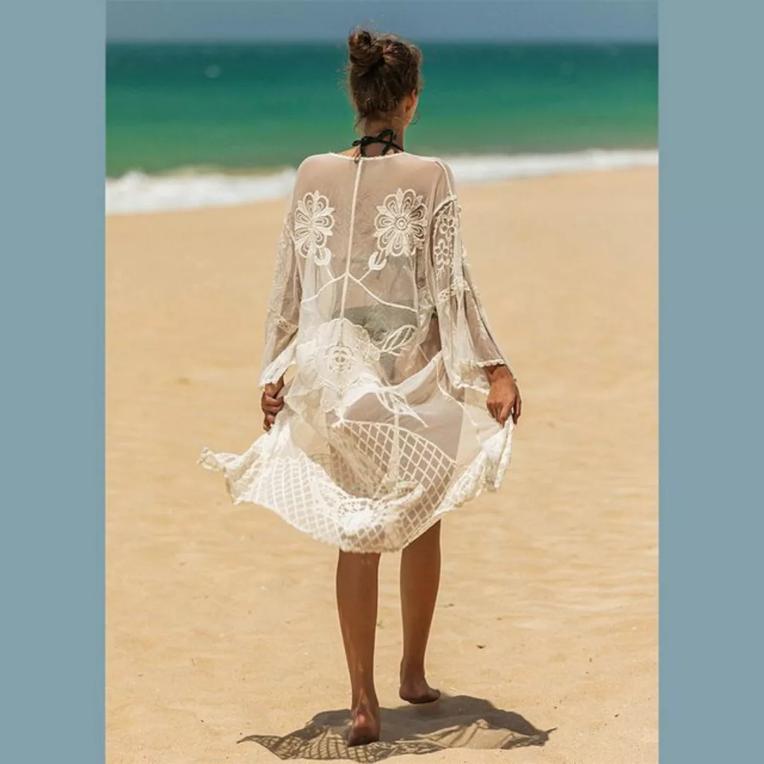 AUKUU Strandkleid Damen Bikini Außenkleidung Strand Überkleid Netzstickerei günstig online kaufen