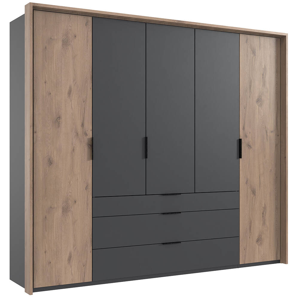 Kleiderschrank 254 cm inkl. Passepartoutrahmen in grau mit Eiche BIELLA-43 günstig online kaufen