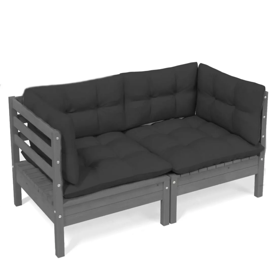 vidaXL Loungesofa 2-Sitzer-Gartensofa mit Anthrazit Kissen Massivholz Kiefe günstig online kaufen
