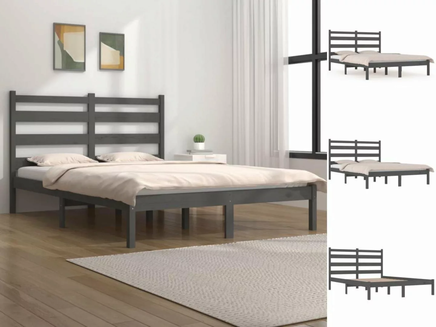 vidaXL Bettgestell Massivholzbett Grau Kiefer 200x200 cm Bett Bettgestell D günstig online kaufen